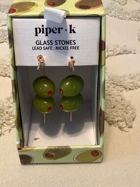 piper·k Olive Green Glass Stone Drop Earrings